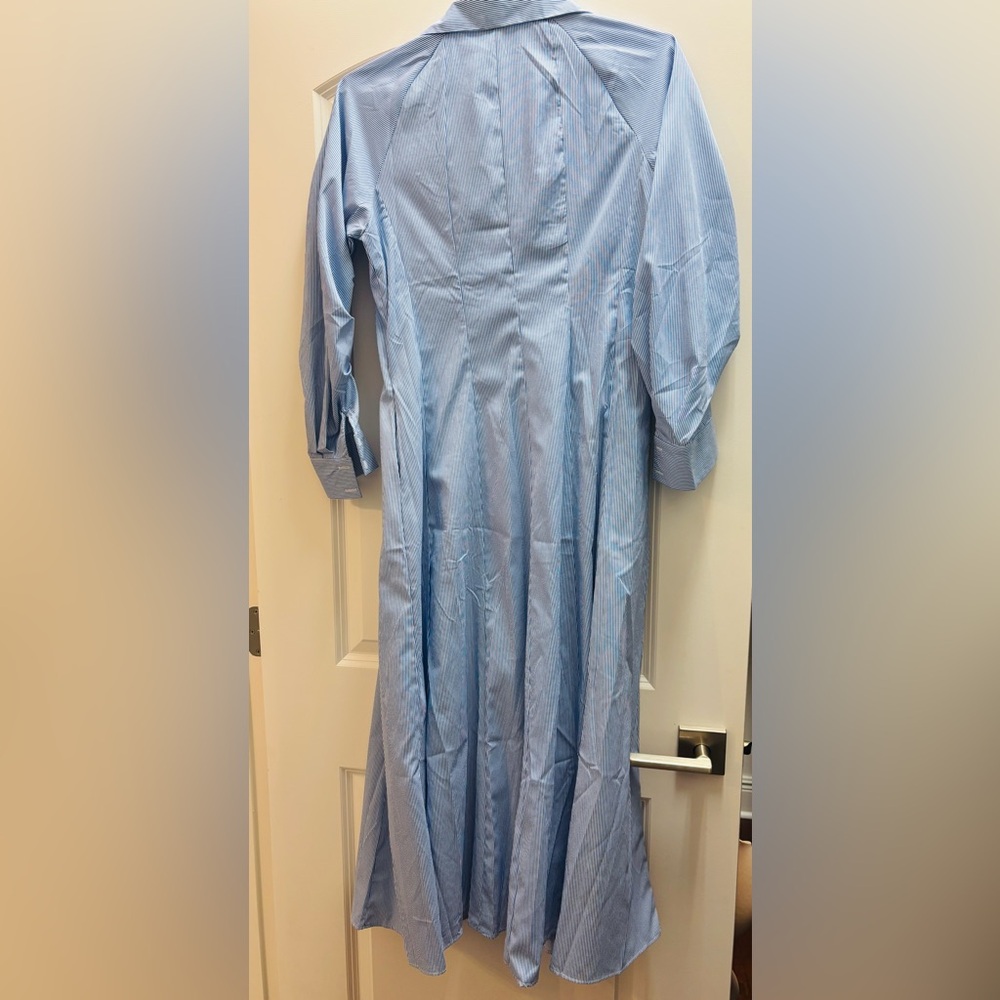 Sky Blue Long Sleeve Shirt Dress - Picture 3 of 4